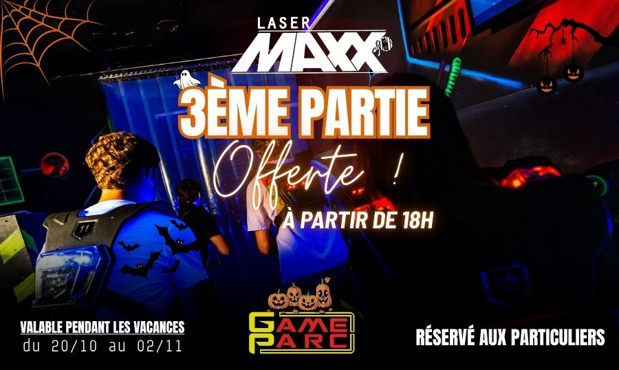 Affiche 3ème partie de laser game offerte vacances Toussaint 2025